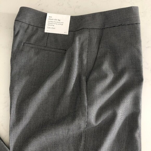 Calvin Klein bcr Classic Slim Leg Glen Check Trouser Pants Grey Black Sz 6 NWT - Picture 7 of 14